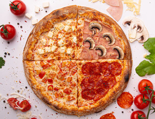 pizza with salami and tomatoes