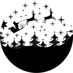 Christmas Scene with Santa Vector, silhouette