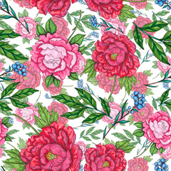 Watercolor seamless pattern with floral bouquets. Vintage botanical illustration. Elegant decoration for any kind of a design. Fashion print with colorful abstract flowers. Watercolor texture.	