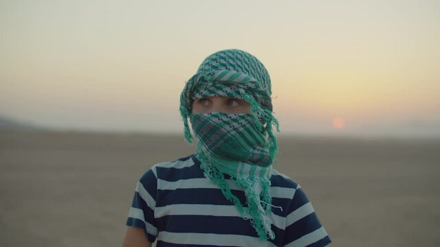 Masked Man Portrait With Palestinian Kaffiyeh High-Res Stock Photo