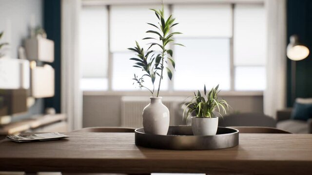 houseplant with white flowerpot on wooden table