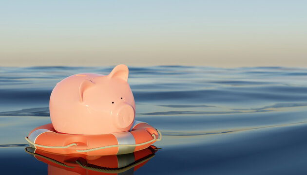 Pig piggy bank in the lifebuoy