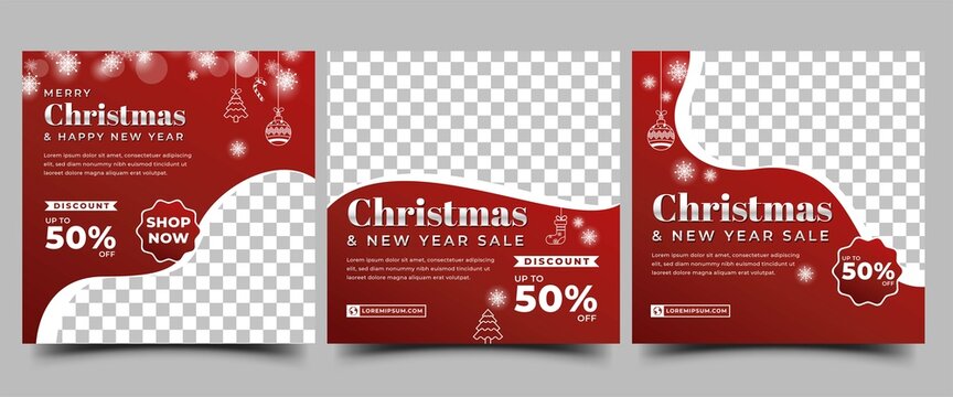 Christmas social media post template design collections. Modern banner with place for the photo. Usable for social media post, greeting card, banner, and website.