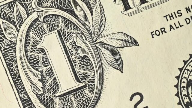 Stop motion. Close-up of one dollar bill. Macro view stop motion animation.