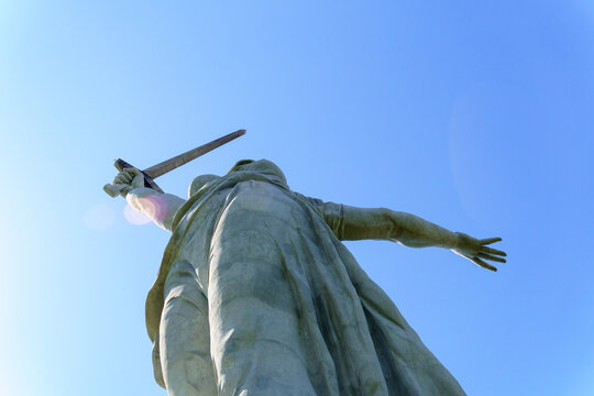 Volgograd, Russia-September 16, 2021: The sculpture Motherland on the top of Mamayev Kurgan.