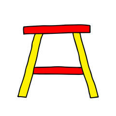 Red and yellow Vector outline illustration of a wooden stool isolated on a white background