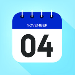 November day 4. Number four on a white paper with dark blue color border on a clear blue background vector.