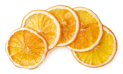 Dried orange slices on a white background. Isolated