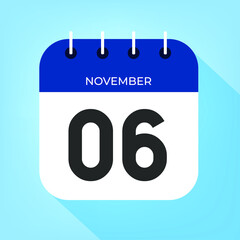 November day 6. Number six on a white paper with dark blue color border on a clear blue background vector.