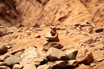 Tower of stones in balance in the quebrada de las conchas, Salta, Argentina