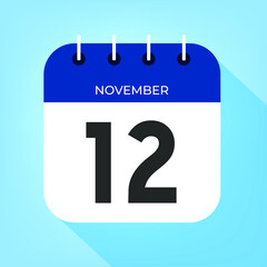 November day 12. Number twelve on a white paper with dark blue color border on a clear blue background vector.