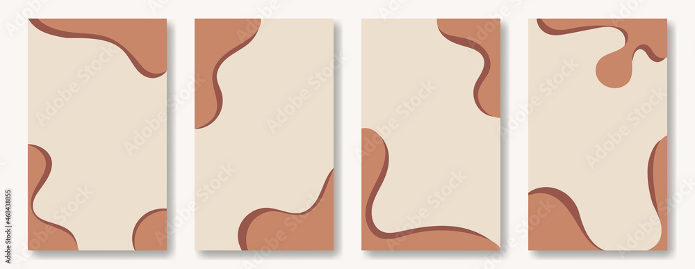 Poster set of abstract flat backgrounds with copy space. liquid flowing doodle shapes with place for text. 