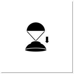 Descend rover glyph icon. Descending rover to surface. Research uninhabited land. Mars landing concept. Filled flat sign. Isolated silhouette vector illustration