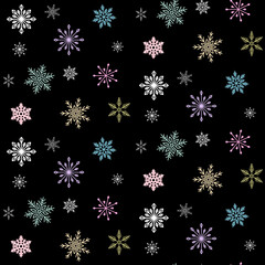 Colorful snowflakes seamless pattern design 