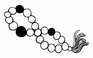 Prayer beads, doodle style, sketch illustration, religious attribute, drawing on a white background.