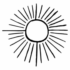 line sun Icon, linear drawing on white background