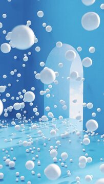 A lot of bouncing balls in the blue room, 3d rendering.