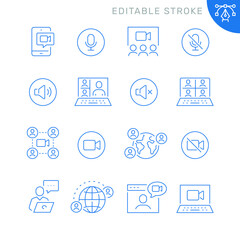Video conference related icons. Editable stroke. Thin vector icon set