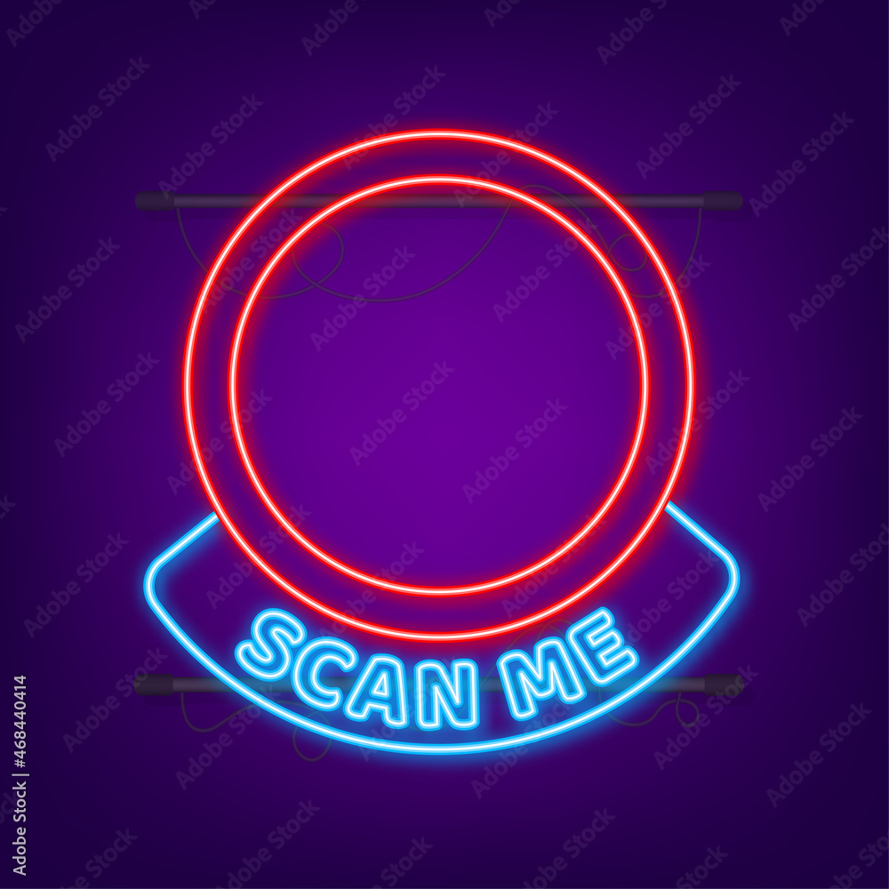 Poster qr code for smartphone. inscription scan me with smartphone icon. qr code for payment. neon icon. ve