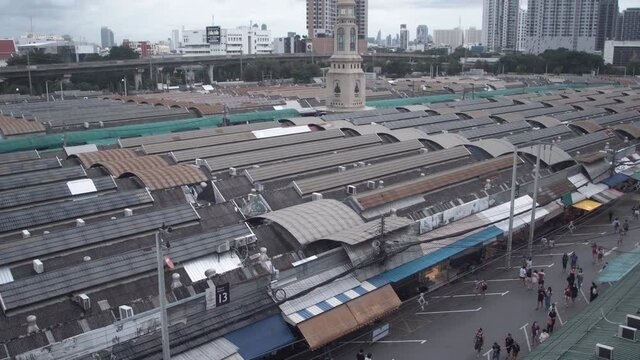 View above Chatuchak Weekend Market in Bangkok, Thailand.