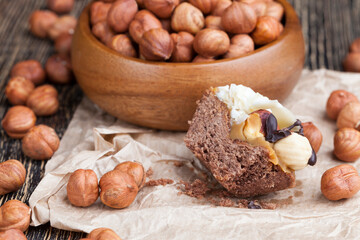 chocolate cake with nougat and roasted hazelnuts