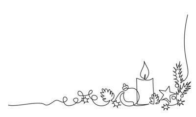 Merry Christmas decoration. Continuous one line drawing art © Valenty