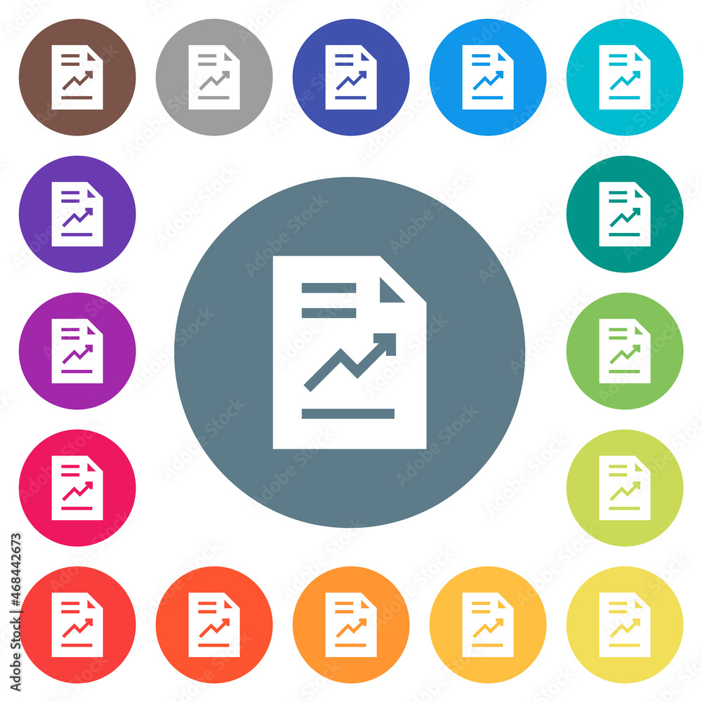 Poster report with graph solid flat white icons on round color backgrounds