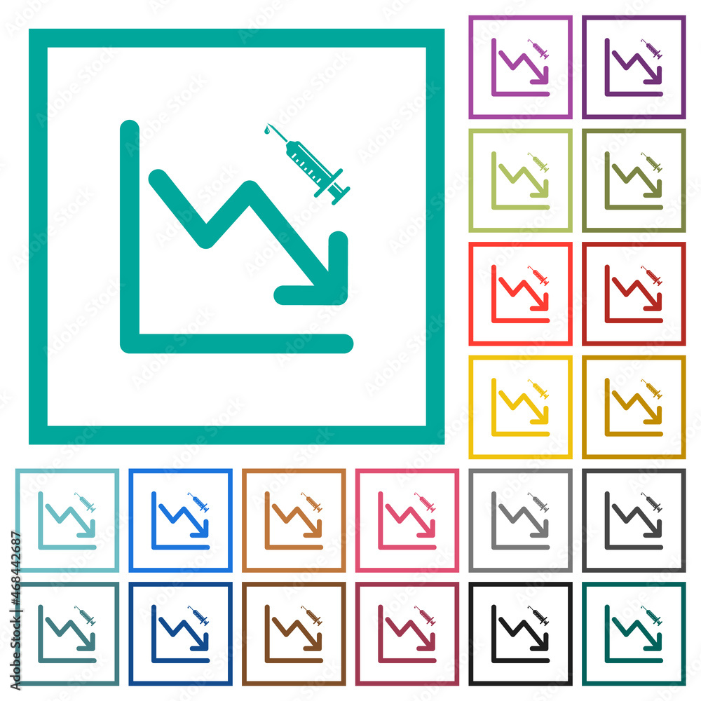 Aufkleber falling vaccination graph flat color icons with quadrant frames
