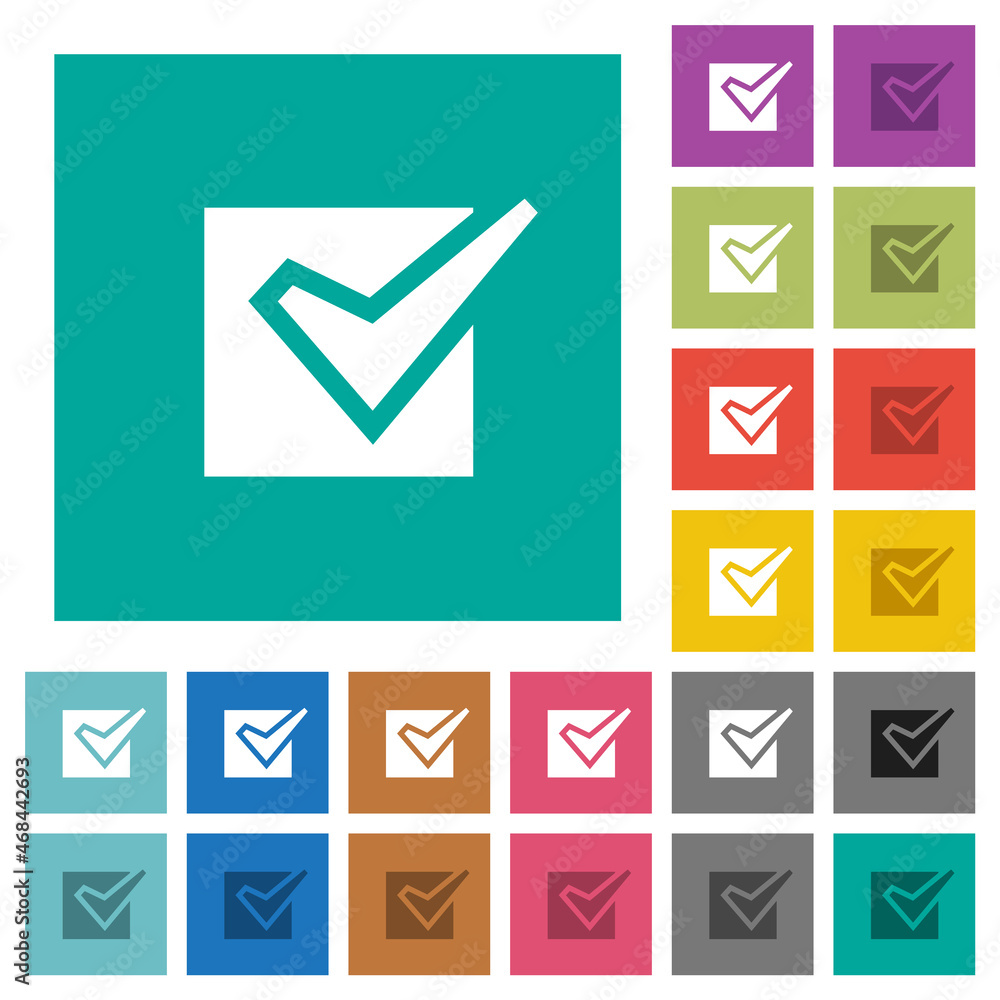 Poster checked box solid square flat multi colored icons