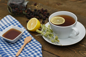Marjoram tea with honey and lemon, winter mood