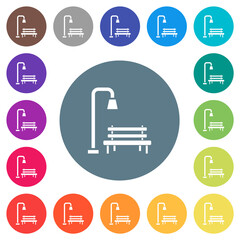 Park flat white icons on round color backgrounds