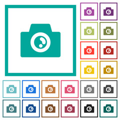 Camera solid flat color icons with quadrant frames