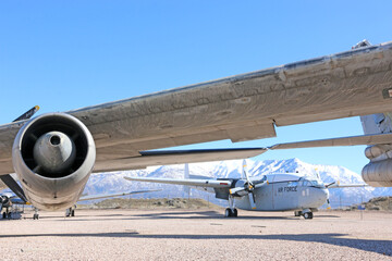 Jet engine on a vintage airplane	