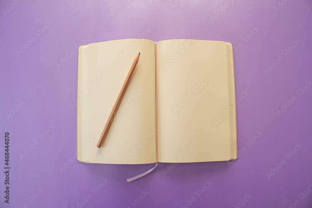 Poster open notebook with blank pages.