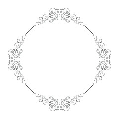 Abstract Black Simple Line Round Circ With Leaf Leaves Frame Flowers Doodle Outline Element Vector Design Style Sketch Isolated Illustration For Wedding And Banner