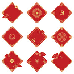 Traditional chinese decorative oriental ornament festive cards. Asian ornamental decorative frames posters vector illustration set. Chinese frames cards