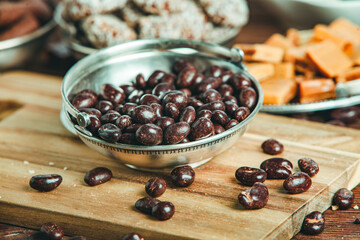 Assortment of delicious chocolate candies background. Chocolate candy isolated 