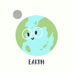 Planet earth with face in cartoon style