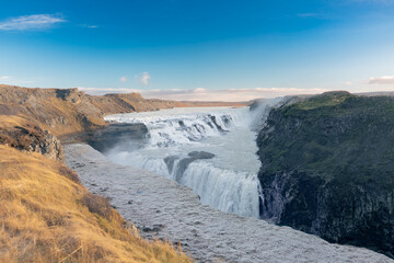 Fototapeta na wymiar Iceland waterfall Gullfoss with blue sky
