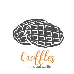 Croffle, Croissant Waffle Korean pastry. Sweet dessert, glyph vector illustration.