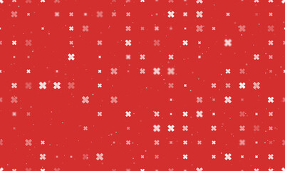 Seamless background pattern of evenly spaced white adhesive plaster symbols of different sizes and opacity. Vector illustration on red background with stars
