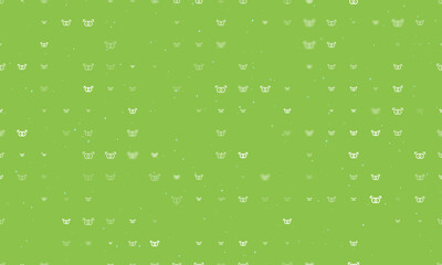 Seamless background pattern of evenly spaced white homosexual symbols of different sizes and opacity. Vector illustration on light green background with stars