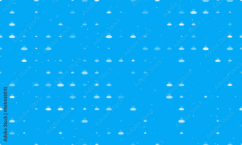 Poster seamless background pattern of evenly spaced white hot pie symbols of different sizes and opacity. v