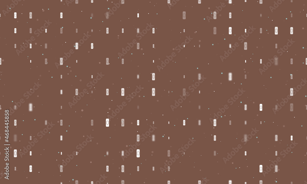 Poster seamless background pattern of evenly spaced white beer can symbols of different sizes and opacity. 