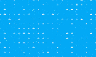 Seamless background pattern of evenly spaced white hot pie symbols of different sizes and opacity. Vector illustration on light blue background with stars