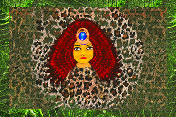 Illustration Nature Goddess red feather headdress