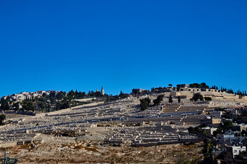 view from city of David on Silwan or Siloam is arab neighborhood in East Jerusalem, on outskirts of Old City of Jerusalem, Israel