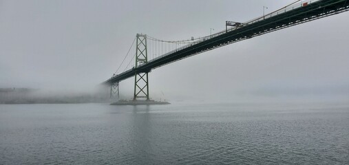 Photo of bridge on a foggy day in Nova Scotia, Canada 
