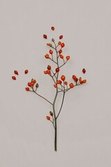 Hawthorn branches on a white background. Autumn berries Natural colors. Red fruits on the branches. Autumn berry fruits