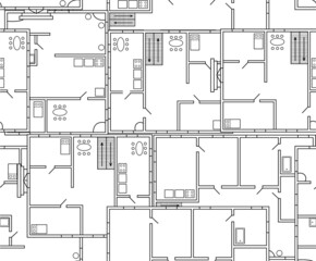 Architectural vector seamless pattern with designed house plans